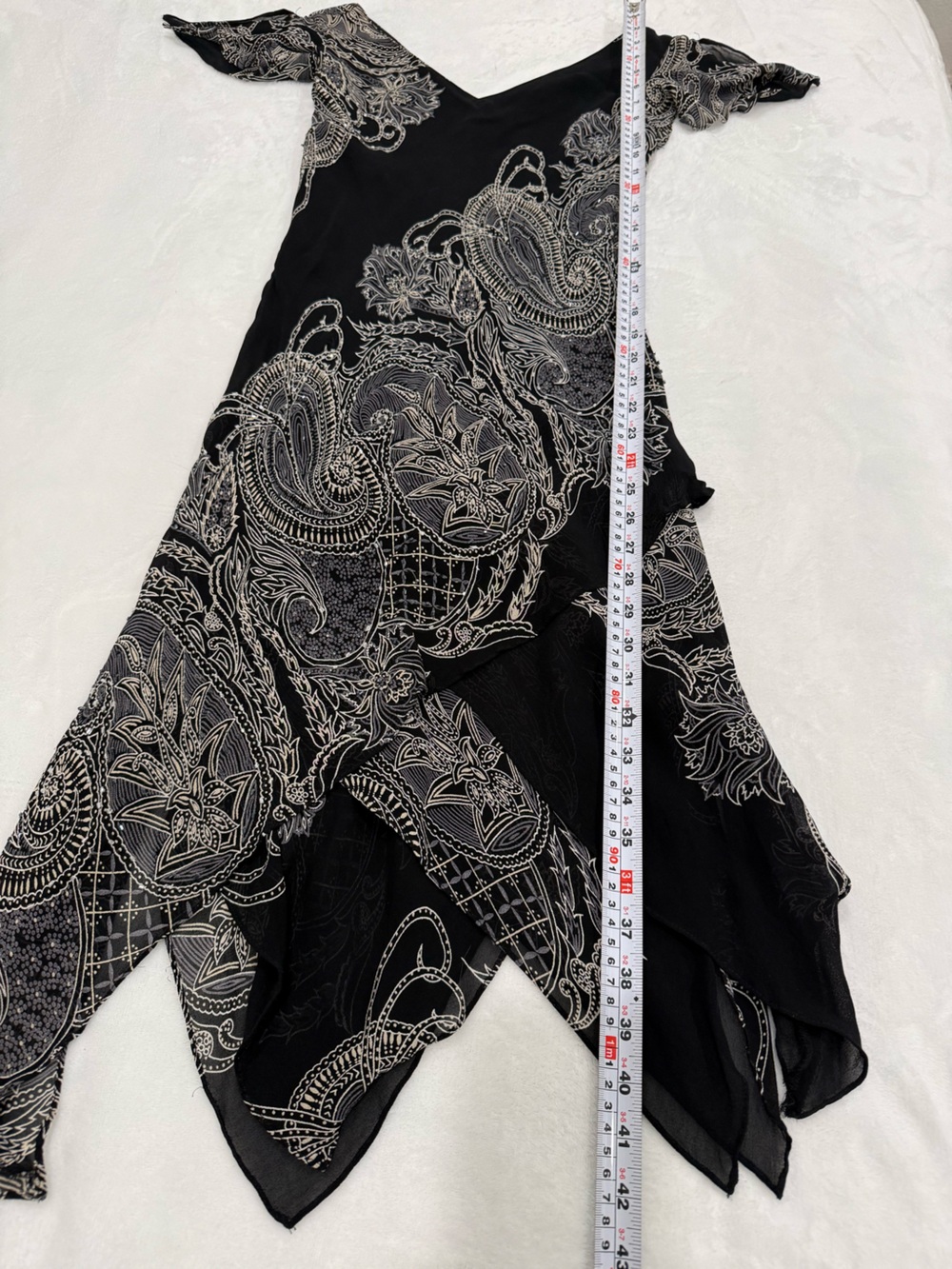 Evan Picone Petite Black Paisley Handkerchief Hem Dress Size 4 - Picture 10 of 12
